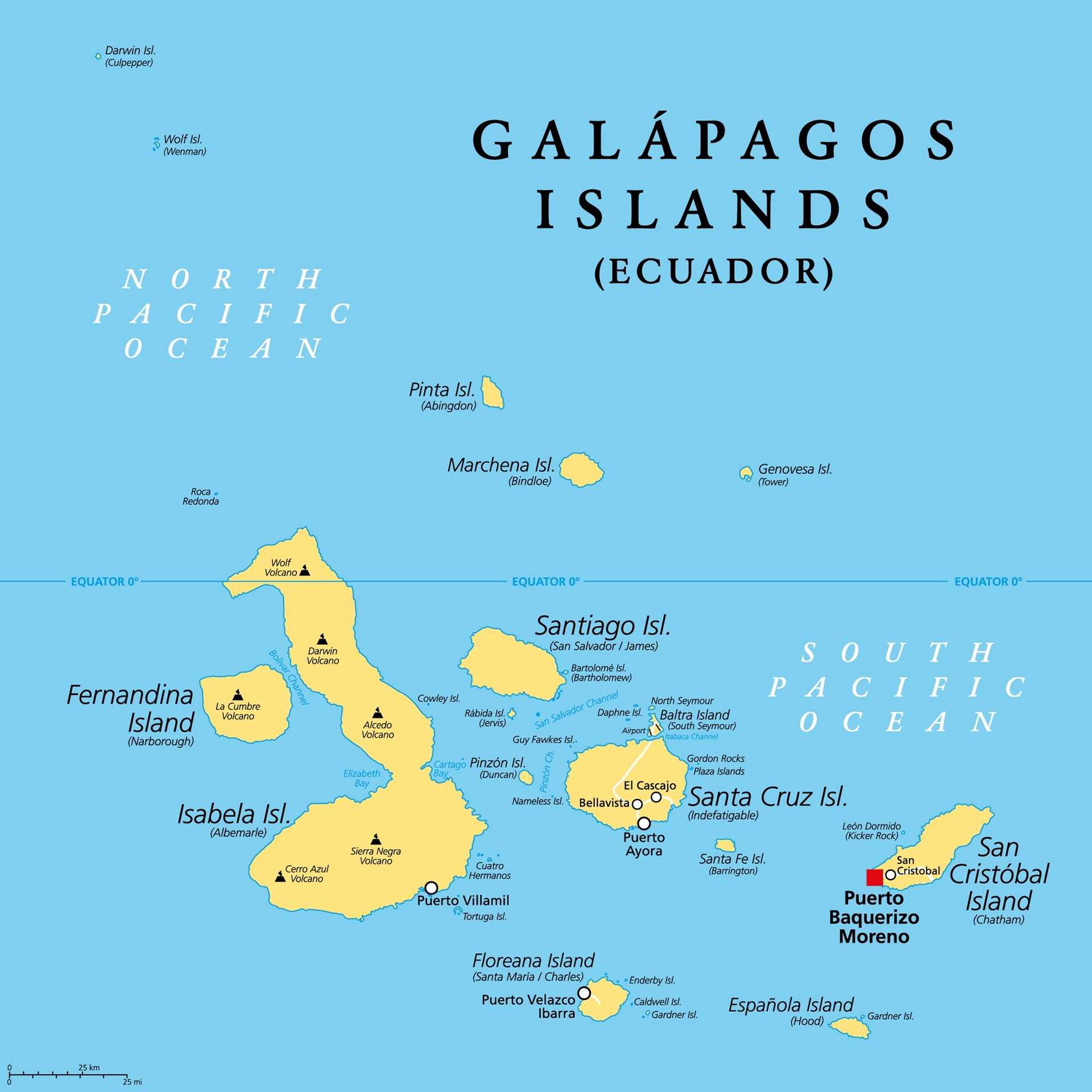 Map of the Galápagos islands.