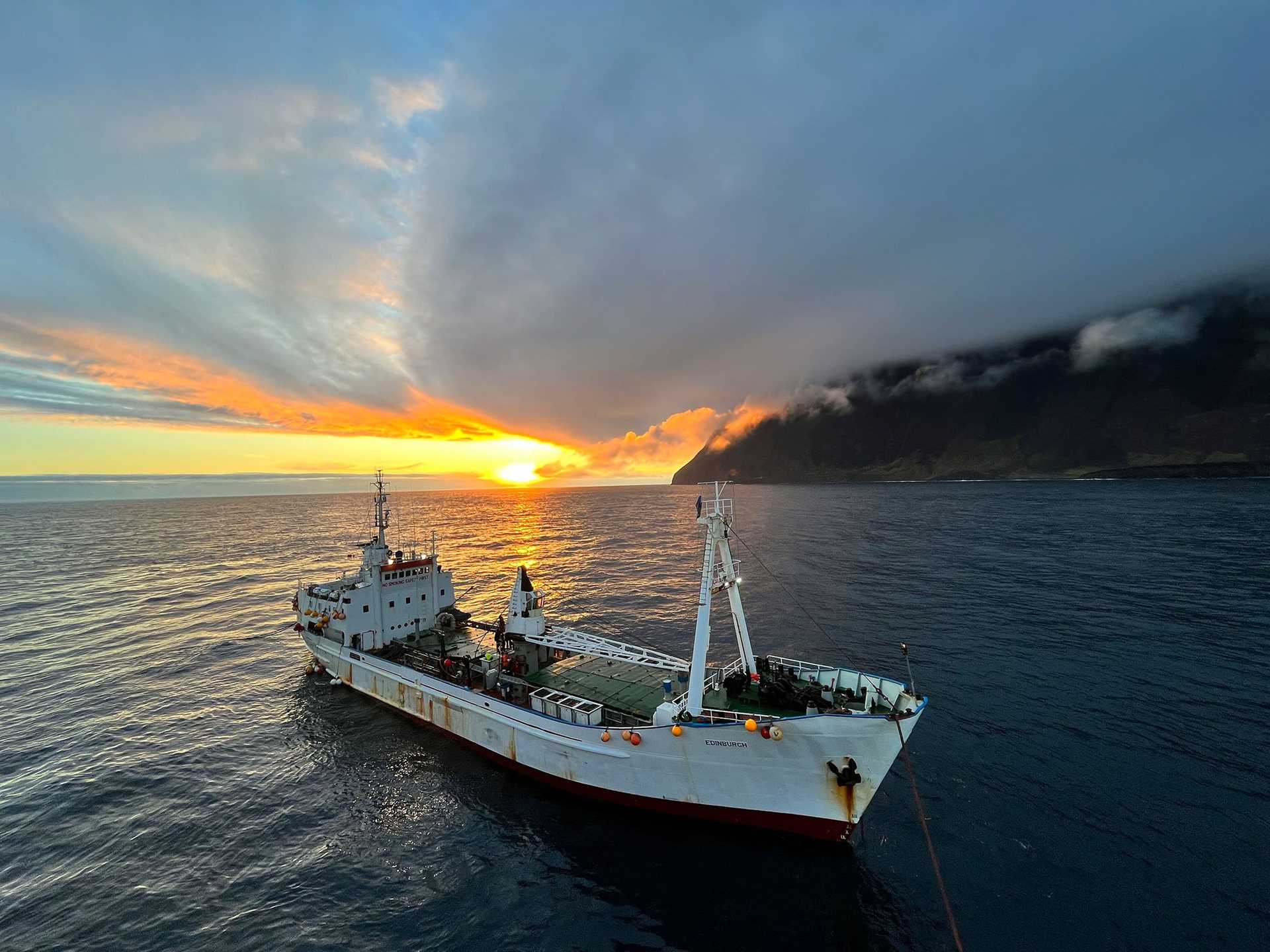 refueling vessel at sunrise