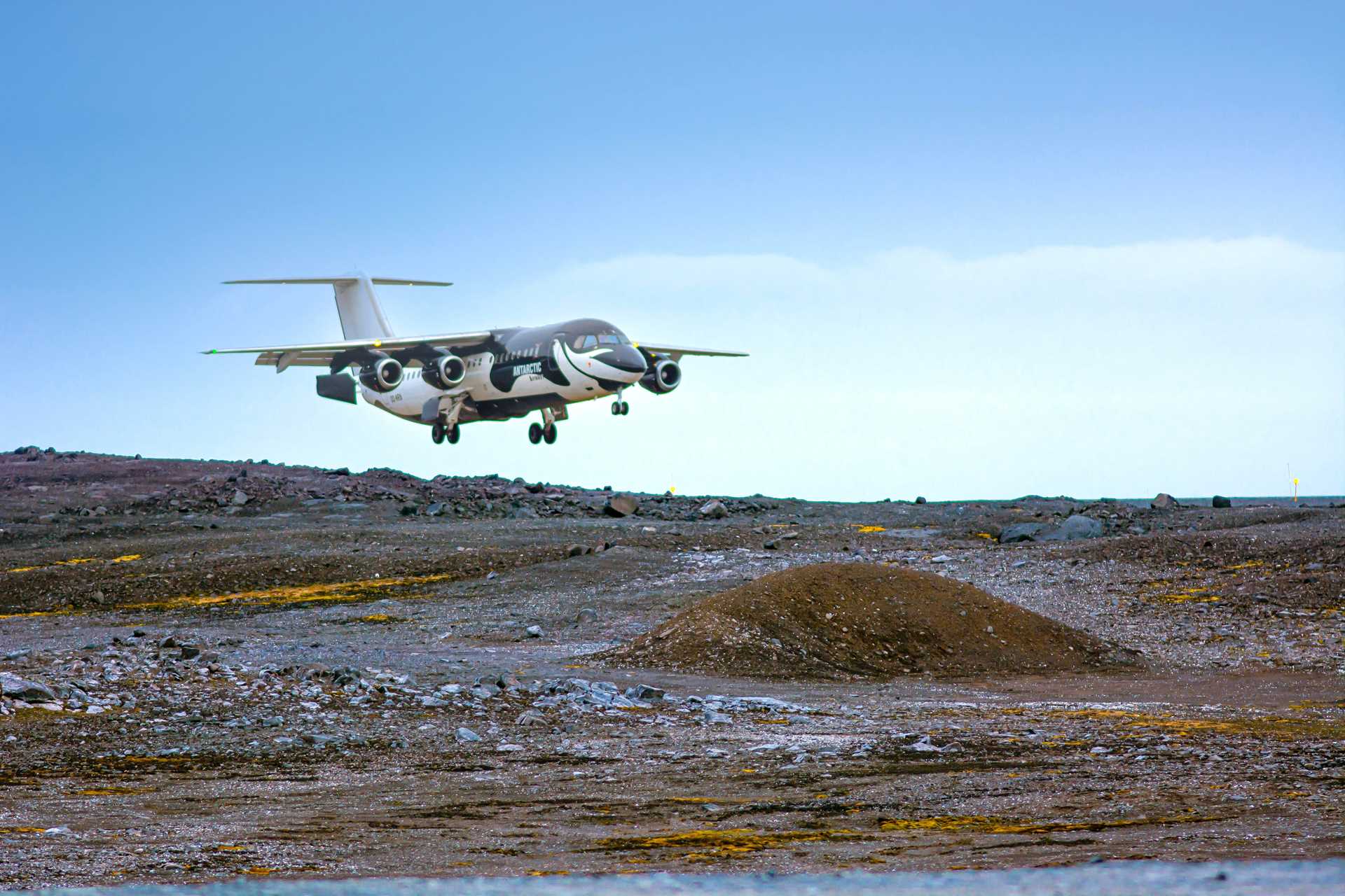 Plane landing in Antarctica.